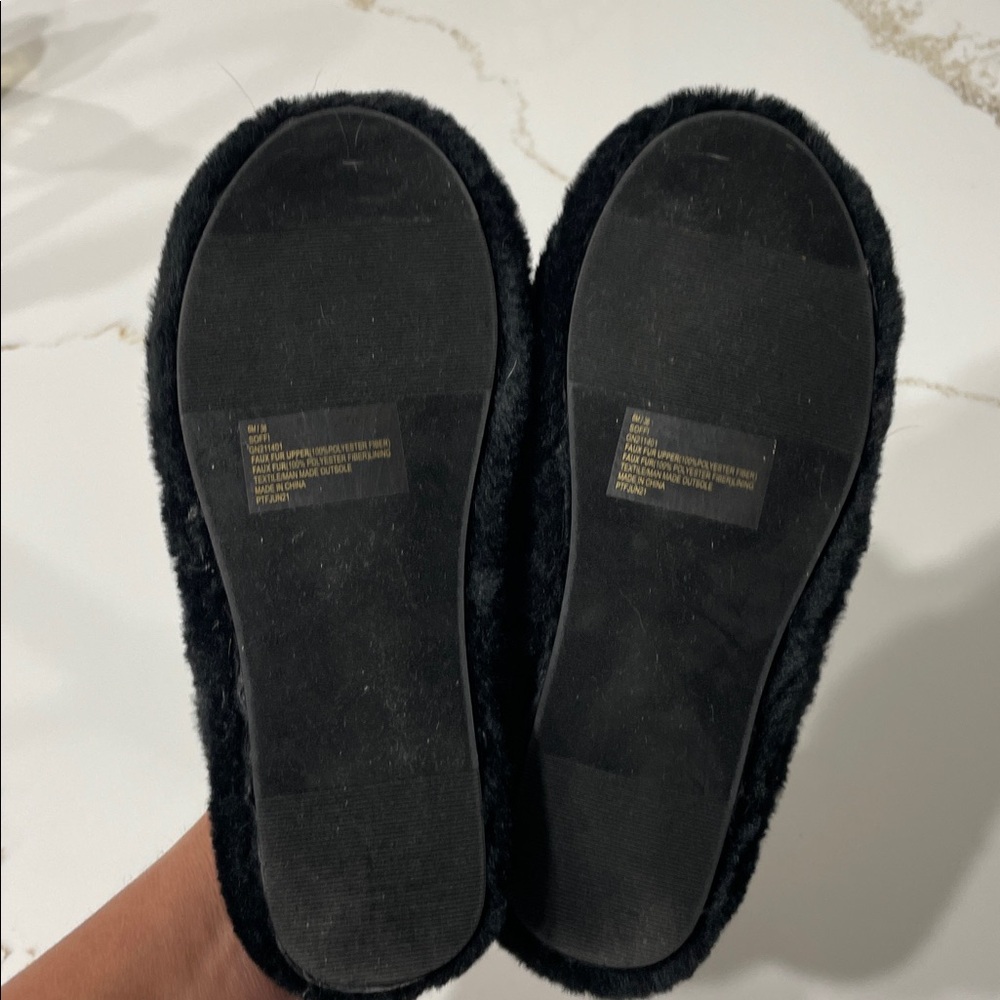 BCBGeneration Black Plush Slingback Slippers | 6 - Picture 6 of 7
